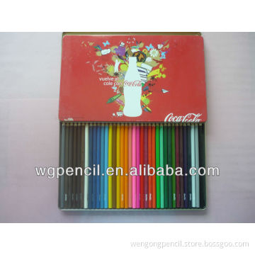 wooden coloring pencils in iron box